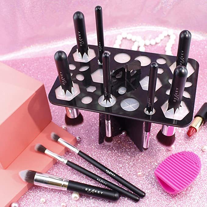 14‑Hole Makeup Brush Drying Rack Stand & Cosmetic Tool Organizer – Durable & Portable