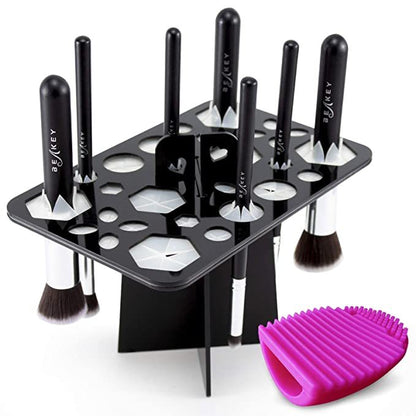 14‑Hole Makeup Brush Drying Rack Stand & Cosmetic Tool Organizer – Durable & Portable