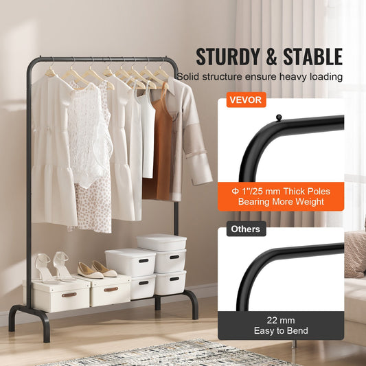 VEVOR Heavy Duty Clothes Rack with Bottom Shelf – Adjustable Steel Garment Organizer