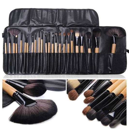 24‑Piece Professional Makeup Brush Set with PU Pouch
